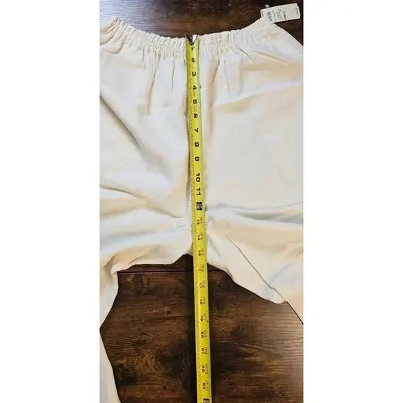 ZORAN Vintage Beige 100% Linen Chiffon Elastic Waist Wide-Leg Pants One Size NWT